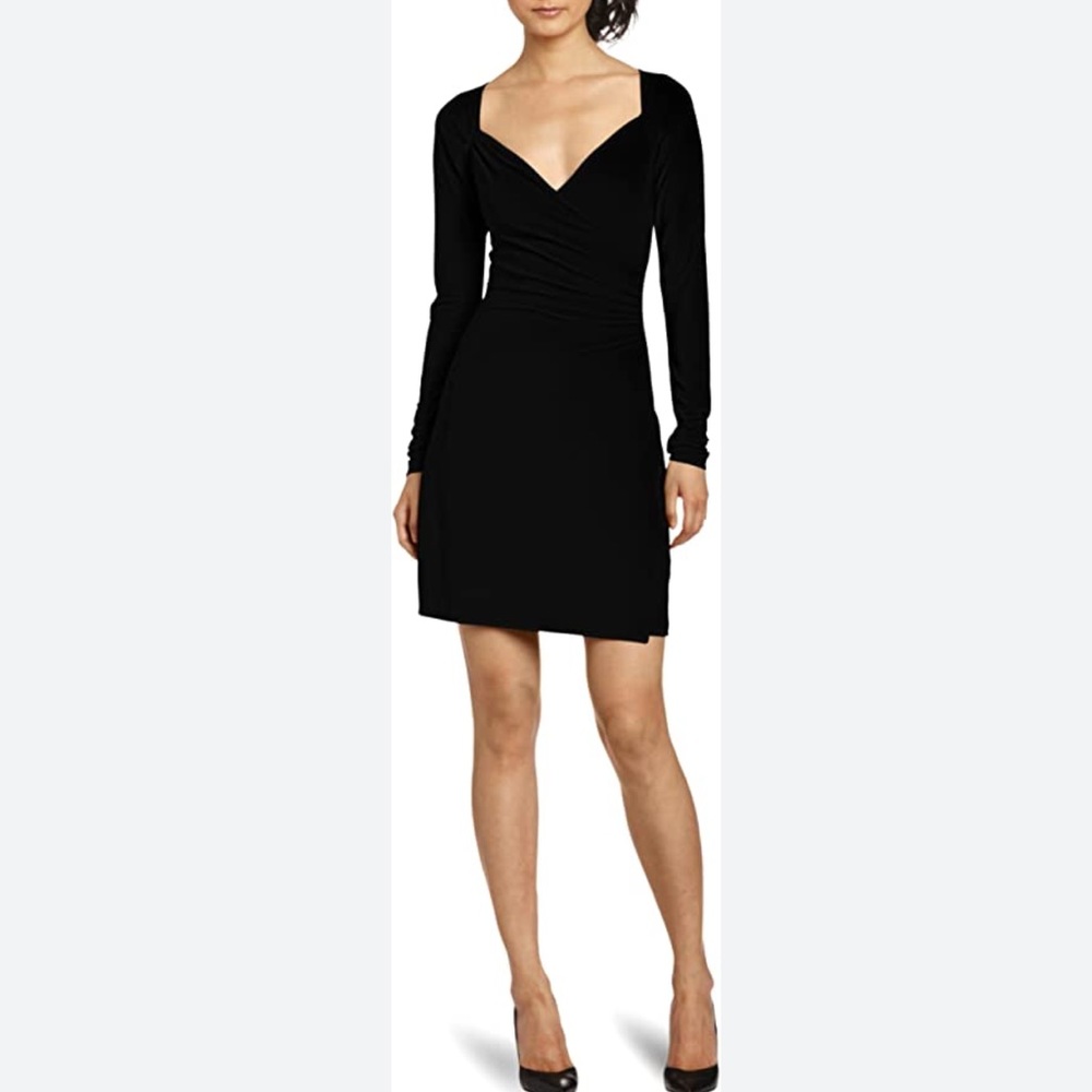 Kamalikulture Long Sleeve Sweetheart Draped Dress Color Black Size XS
